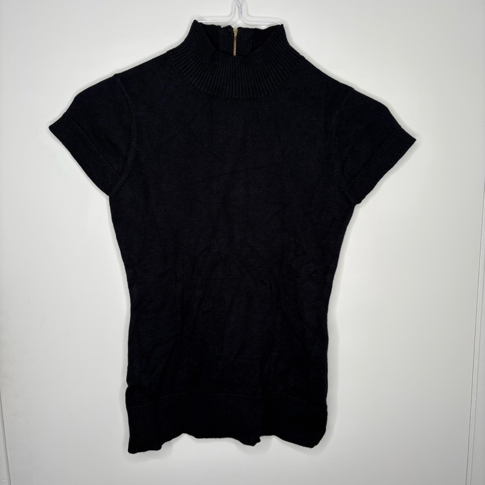 Milly Black Short Sleeve Turtleneck Top